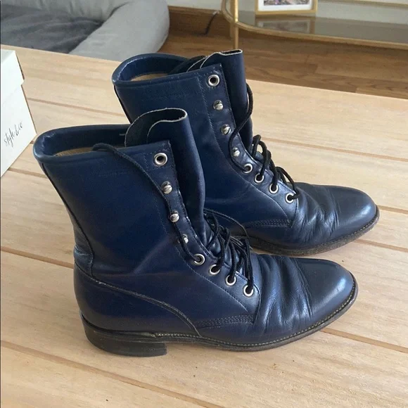 Vintage Justin Roper Cowboy Boots | Women's Navy - Picture 2 of 8